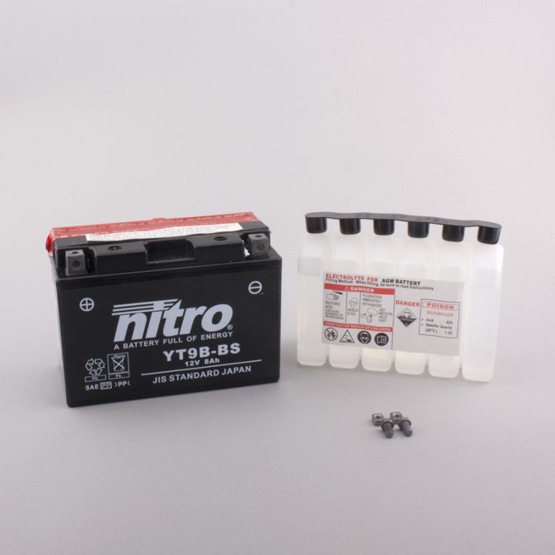 AFAM NITRO YT9B-BS AGM open with acid pack 14NT9B-BS(dimensions L:150,W:70,H:105)