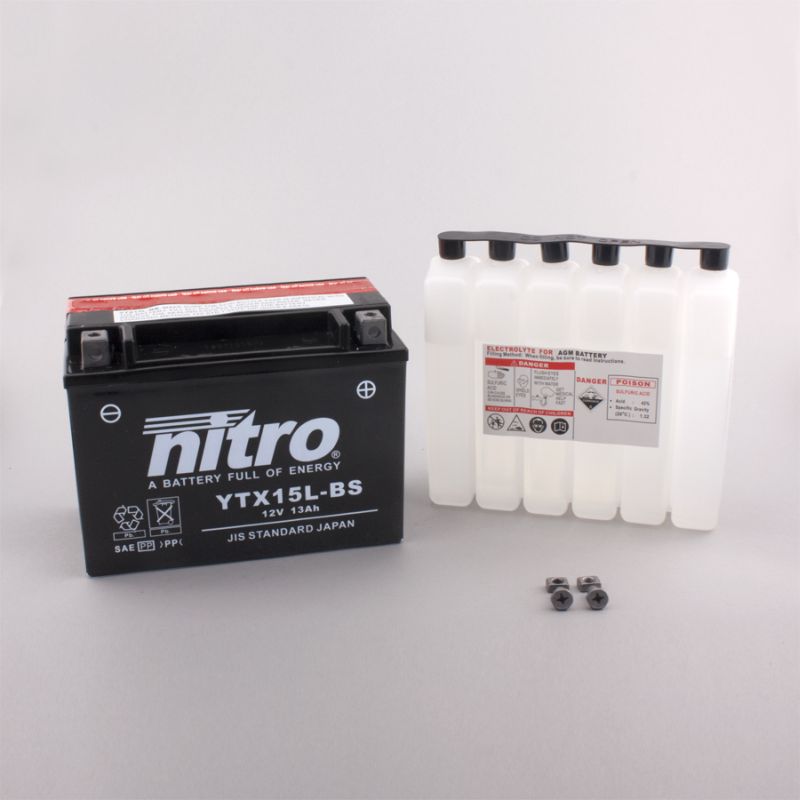 AFAM NITRO YTX15L-BS AGM open with acid pack 14NTX15L-BS(dimensions L:175,W:87,H:130)