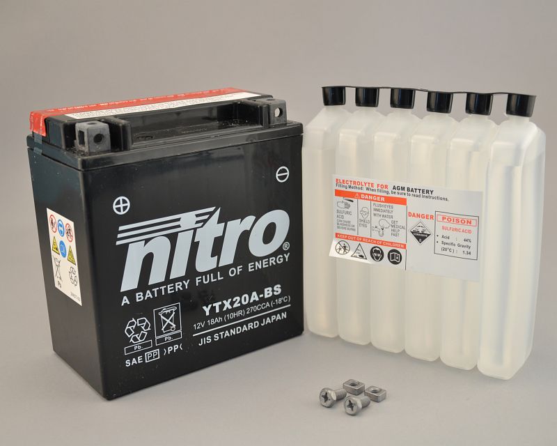 AFAM NITRO YTX20A-BS AGM open with acid pack 14NTX20A-BS(dimensions L:150,W:87,H:161)