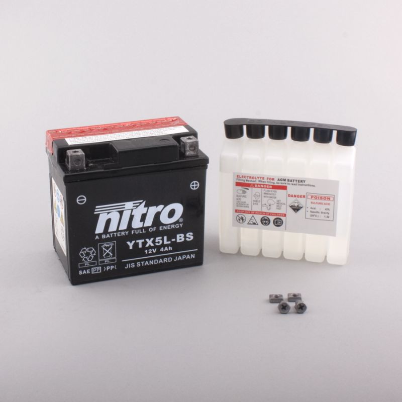 AFAM NITRO YTX5L-BS AGM open with acid pack 14NTX5L-BS(dimensions L:114,W:71,H:106)